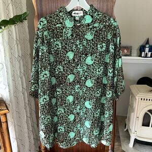Vintage we be bop women’s 1x tunic top button up Hawaiian teal